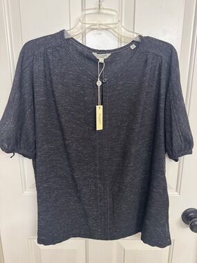 Max Studio Charcoal Heathered Short Puff Sleeve Blouse